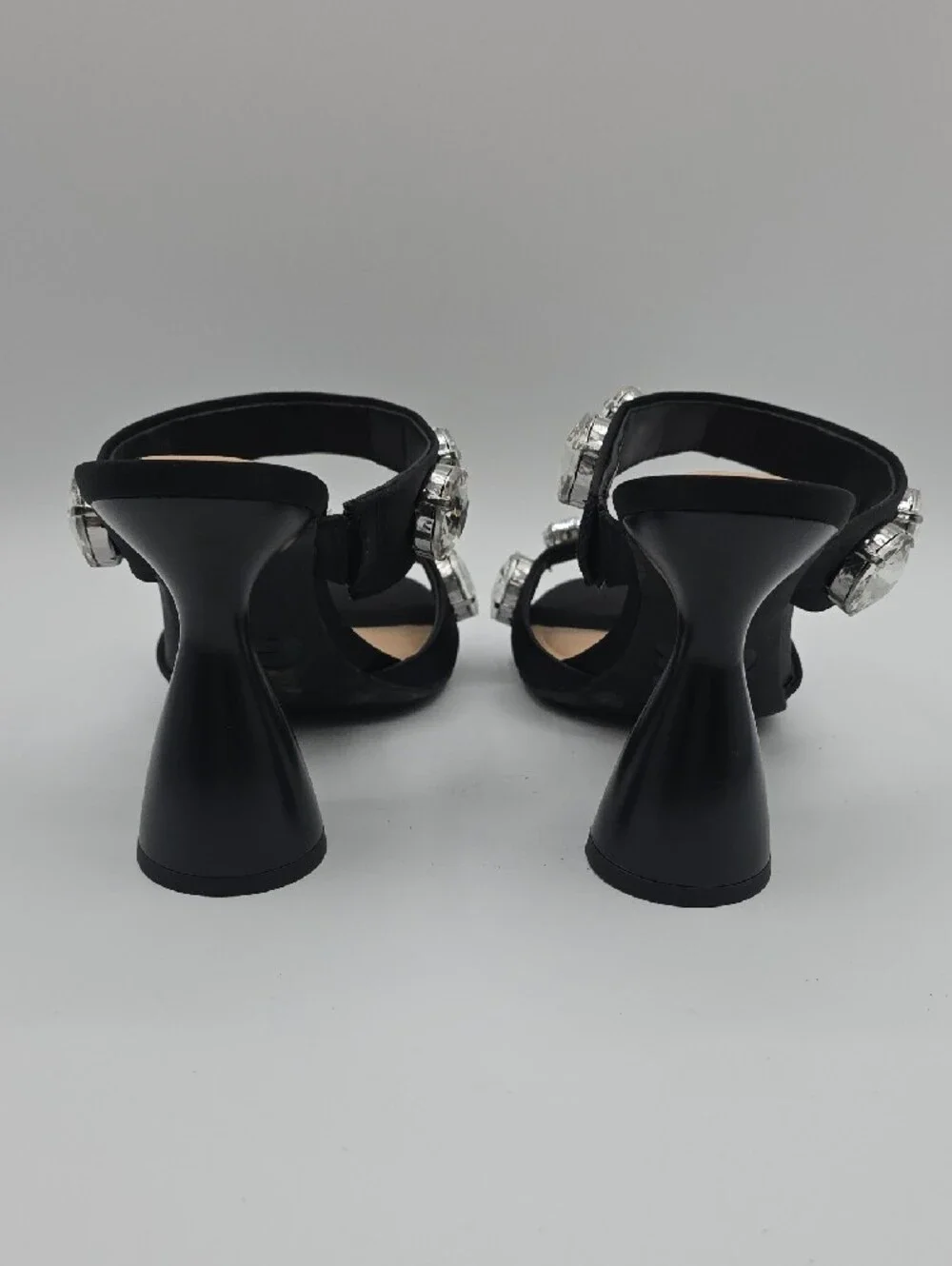 Gianni Bini Black Crystal-Embellished Two-Strap Block Heels